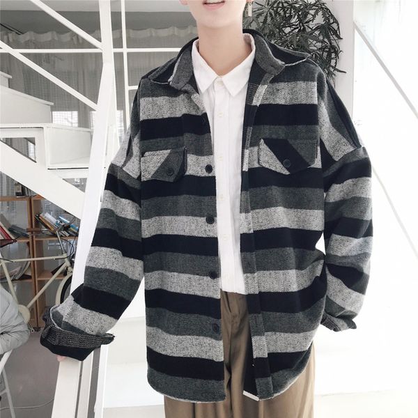 autumn woolen jacket men's fashion casual retro striped woolen coat men streetwear wild hit color loose jacket mens overcoat, Black;brown
autumn woolen jacket men's fashion casual retro striped woolen coat men streetwear wild hit color loose jacket mens overcoat, Black;brown