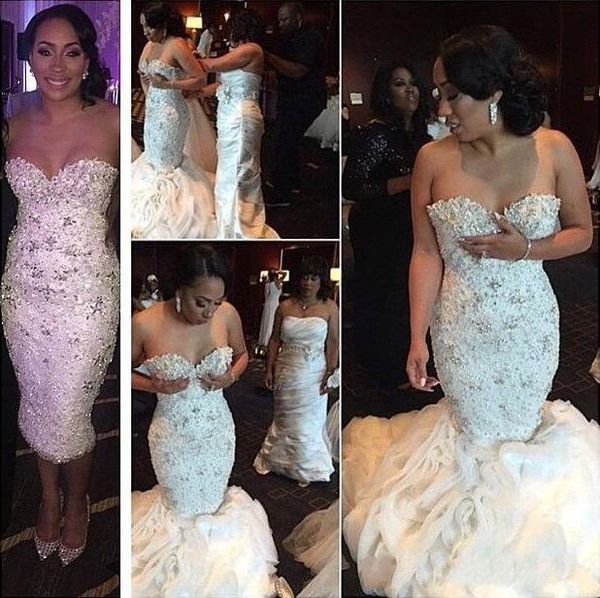 2019 stunning crystal mermaid wedding dresses beaded flouncing ruched organza detachable train wedding gowns plus size white bridal dress
2019 stunning crystal mermaid wedding dresses beaded flouncing ruched organza detachable train wedding gowns plus size white bridal dress