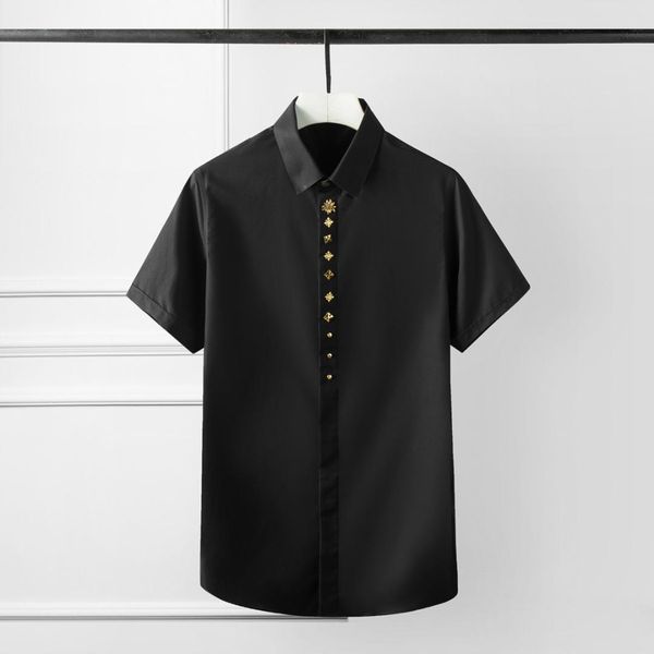 minglu mens shirts luxury metal gold rivet short sleeve men shirts plus size 3xl 4xl camisa masculina solid slim fit man, White;black
minglu mens shirts luxury metal gold rivet short sleeve men shirts plus size 3xl 4xl camisa masculina solid slim fit man, White;black
