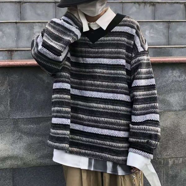 winter striped sweater men's warm fashion retro knitted pullover men streetwear loose v-neck sweaters male sweter clothes, White;black
winter striped sweater men's warm fashion retro knitted pullover men streetwear loose v-neck sweaters male sweter clothes, White;black