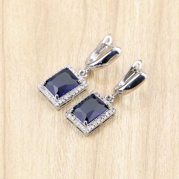 square 925 sterling silver jewelry blue cubic zirconia drop dangle earrings for women gifts box