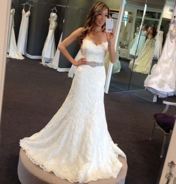 2020 glamourous mermaid wedding dresses sweetheart lace sash sweep train with zipper bridal gowns custom made women wedding gowns, White
2020 glamourous mermaid wedding dresses sweetheart lace sash sweep train with zipper bridal gowns custom made women wedding gowns, White