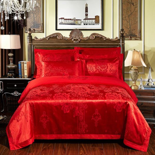 funbaky 4pcs/set red satin jacquard silk luxury bedding sets cotton duvet cover set bed linen linings no filler home textile
funbaky 4pcs/set red satin jacquard silk luxury bedding sets cotton duvet cover set bed linen linings no filler home textile