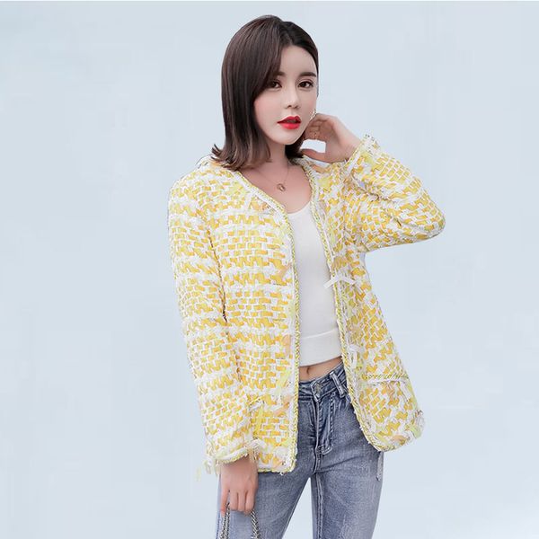 autumn yellow weave tweed jacket coat 2019 winter women long sleeve single-breasted tassels trim thick woolen jacket outwear 033, Black
autumn yellow weave tweed jacket coat 2019 winter women long sleeve single-breasted tassels trim thick woolen jacket outwear 033, Black
