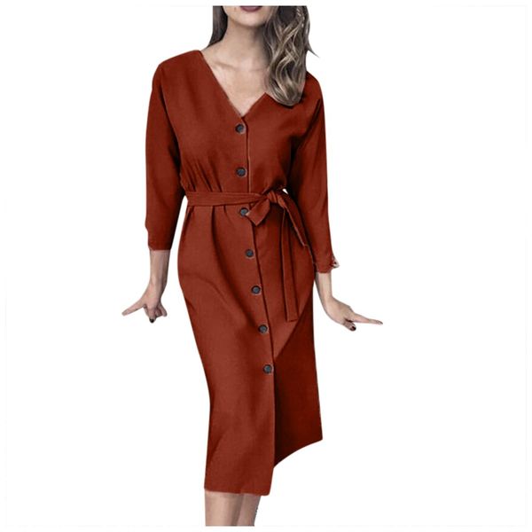 women's v-neck long-sleeve dress 2019 vintage casual button belt front back wear dress vestidos summer dress#g2, Black;gray
women's v-neck long-sleeve dress 2019 vintage casual button belt front back wear dress vestidos summer dress#g2, Black;gray