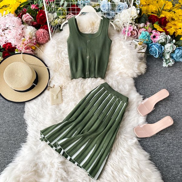 2020 fashion summer women to piece set single breasted vest and pleated medium long skirts female knit harajuku outfit, White
2020 fashion summer women to piece set single breasted vest and pleated medium long skirts female knit harajuku outfit, White