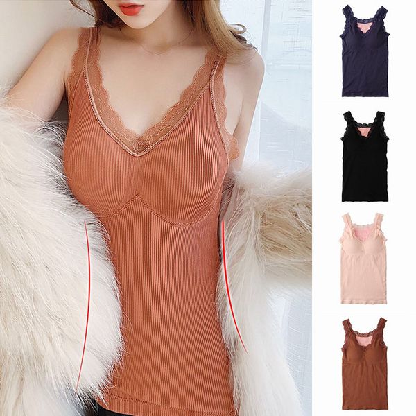 women's lace thermal slim elastic vest tank tee v-neck padded thick vest autumn spring warm knitted oversized t-shirt, White
women's lace thermal slim elastic vest tank tee v-neck padded thick vest autumn spring warm knitted oversized t-shirt, White