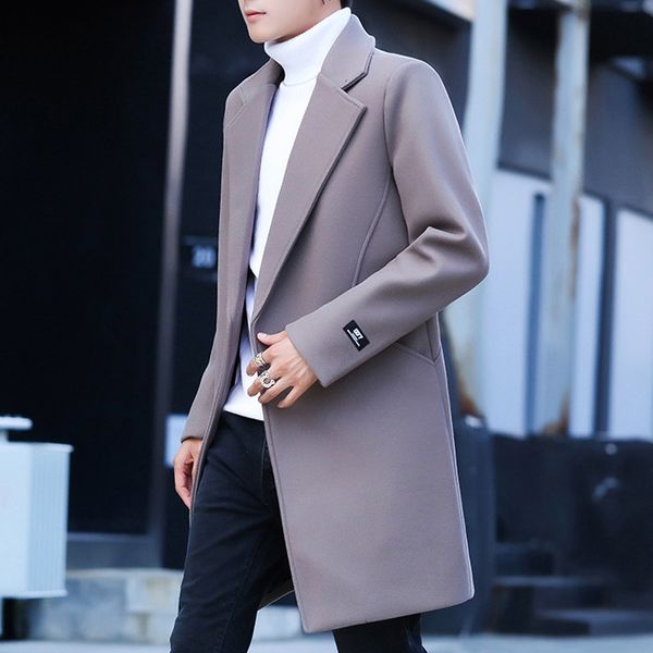 2019 winter men casual single buckle woolen mid-length trench coat men's wear fashion slim fit fold-down collar woolen jacket, Tan;black
2019 winter men casual single buckle woolen mid-length trench coat men's wear fashion slim fit fold-down collar woolen jacket, Tan;black