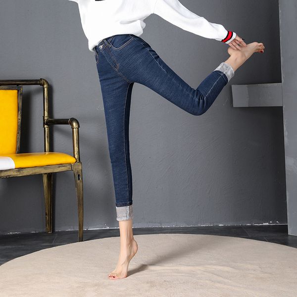 pants female 2019 winter new high waist with velvet stretch jeans ankle-length pants slim elegant pencil wild casual, Blue
pants female 2019 winter new high waist with velvet stretch jeans ankle-length pants slim elegant pencil wild casual, Blue