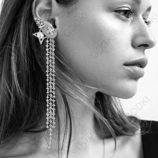 godki luxury trendy long tassel star galaxy cubic zirconia american wedding party earring jewelry for women, Silver
godki luxury trendy long tassel star galaxy cubic zirconia american wedding party earring jewelry for women, Silver