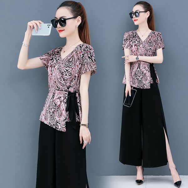 two piece dress summer women 2 set casual chiffon printed split wide leg pants comfortable plus size 4xl clothes, White
two piece dress summer women 2 set casual chiffon printed split wide leg pants comfortable plus size 4xl clothes, White