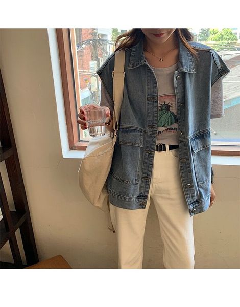 denim vest women oversize sleeveless tees student jeans korean tank bf style clothing fashion casual holiday wear outerwear, Black;white
denim vest women oversize sleeveless tees student jeans korean tank bf style clothing fashion casual holiday wear outerwear, Black;white