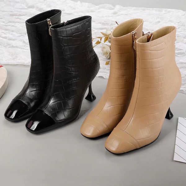 2019 round toe high heel pumps zips stone genuine leather fashion short women boots, Black
2019 round toe high heel pumps zips stone genuine leather fashion short women boots, Black