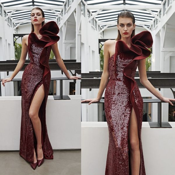 2020 one shoulder evening dresses sequins high side split luxury mermaid prom dress party wear custom made formal occasion gowns, Black;red
2020 one shoulder evening dresses sequins high side split luxury mermaid prom dress party wear custom made formal occasion gowns, Black;red