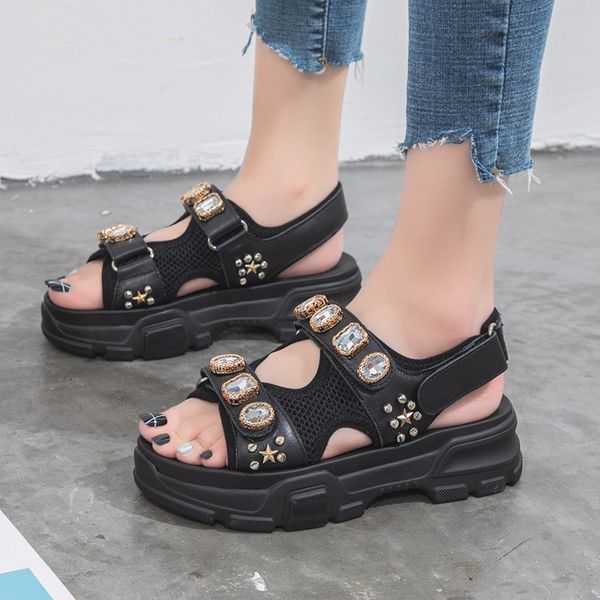 rhinestone sandals women's genuine leather 2020 summer all-match thick bottom magic sticker women's shoes, Black
rhinestone sandals women's genuine leather 2020 summer all-match thick bottom magic sticker women's shoes, Black