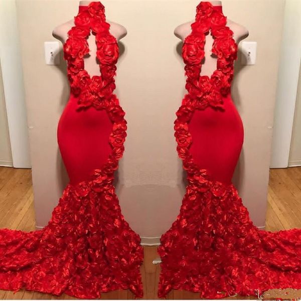 red high neck prom dresses handmade flowers mermaid evening gowns count train black girls african formal wear backless party dress
red high neck prom dresses handmade flowers mermaid evening gowns count train black girls african formal wear backless party dress