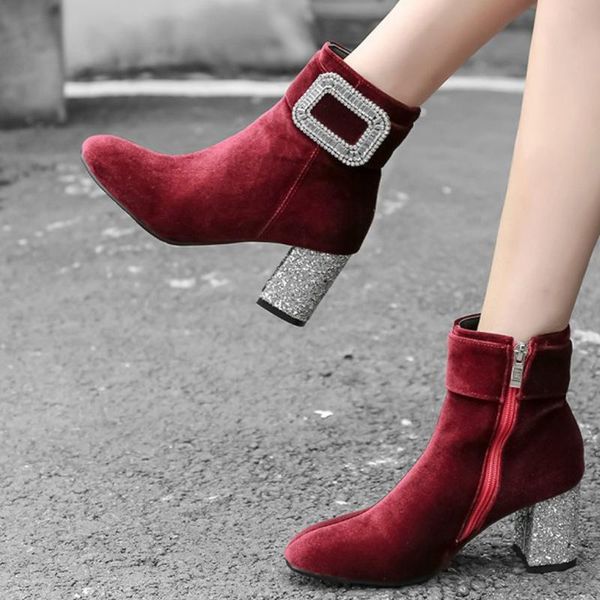 shoes women high heel boots women platform winter winter with rhinestone buckle boots pointed female rough high heels shoes, Black
shoes women high heel boots women platform winter winter with rhinestone buckle boots pointed female rough high heels shoes, Black