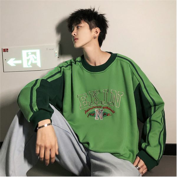 2019 spring and summer new korean version ofthe tide simple couple campus wind casual loose stitching round neck pullover, Black
2019 spring and summer new korean version ofthe tide simple couple campus wind casual loose stitching round neck pullover, Black