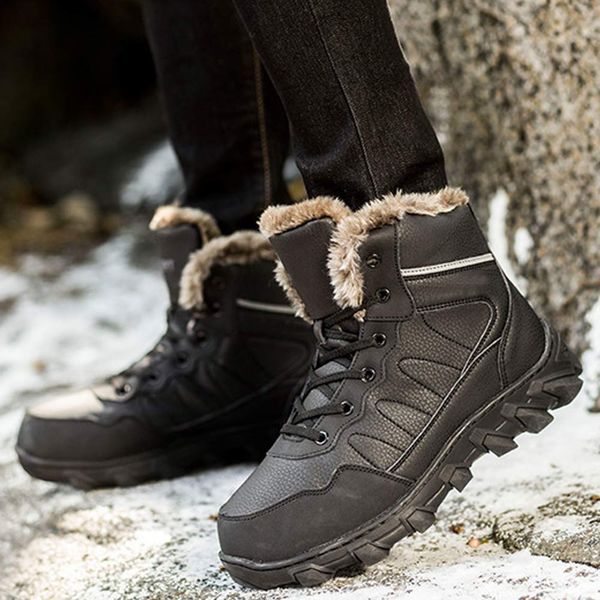 men leather sport winter boots waterproof work boots non-slip rubber outsole cotton snow shoes @zjf, Black
men leather sport winter boots waterproof work boots non-slip rubber outsole cotton snow shoes @zjf, Black
