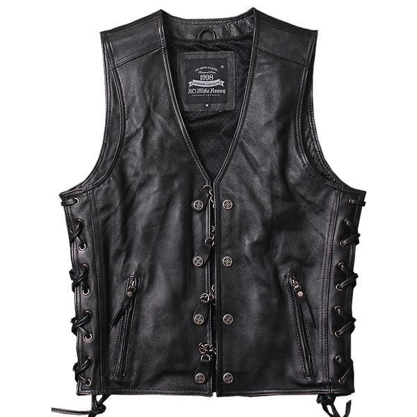 2020 black men genuine leather vest double breasted plus size xxxxl slim fit short real cowhide biker's leather vest, Black;white
2020 black men genuine leather vest double breasted plus size xxxxl slim fit short real cowhide biker's leather vest, Black;white