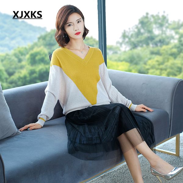 xjxks fashion v-neck long-sleeved women sweater 2019 autumn winter new comfortable cashmere knitted sweater women pullover, White;black
xjxks fashion v-neck long-sleeved women sweater 2019 autumn winter new comfortable cashmere knitted sweater women pullover, White;black