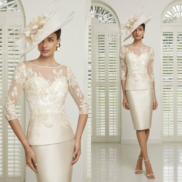 champagne mother of the bride dresses jewel neck 3/4 long sleeves knee length prom dress lace appliqued formal wedding guest gowns, Black;red
champagne mother of the bride dresses jewel neck 3/4 long sleeves knee length prom dress lace appliqued formal wedding guest gowns, Black;red