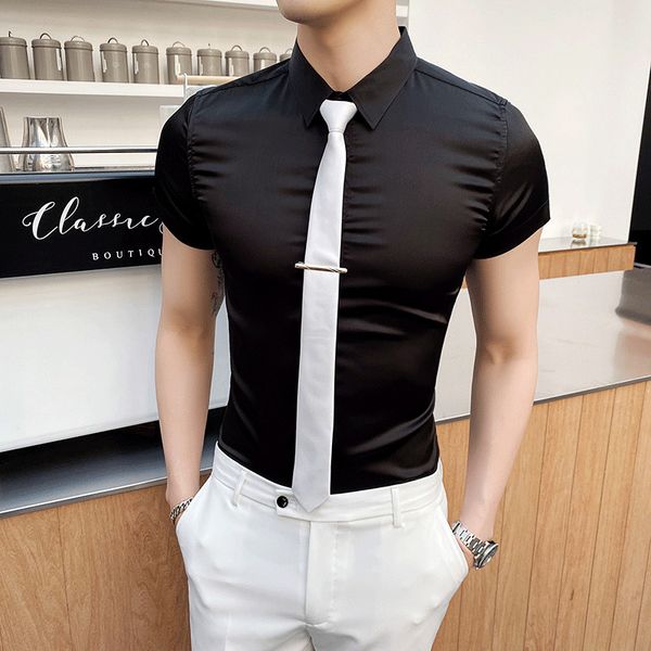 silk shirt men short sleeve casual slim business formal shirt streetwear social tuxedo dress clothing chemise homme, White;black
silk shirt men short sleeve casual slim business formal shirt streetwear social tuxedo dress clothing chemise homme, White;black
