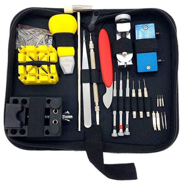 

1 set of 130 watch repair tool kit case opener spring lever tool with carrying case chain link removal kit