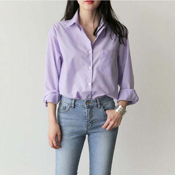 spring women blouse stripe turn-down collar office lady full sleeve women shirts light purple fashion female blusas, White 
spring women blouse stripe turn-down collar office lady full sleeve women shirts light purple fashion female blusas, White