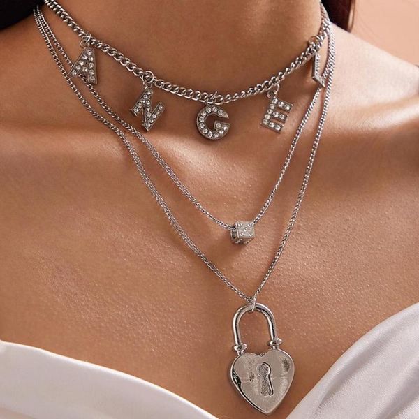 punk hip hop crystal angel letter lock pendant choker necklace for women vintage steampunk party necklace accessories gift, Silver
punk hip hop crystal angel letter lock pendant choker necklace for women vintage steampunk party necklace accessories gift, Silver