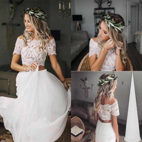Summer Boho Two Pieces Wedding Dresses Boat Neck Short Sleeves Bohemian Beach Wedding Dresses Long Chiffon Bridal Gowns
Summer Boho Two Pieces Wedding Dresses Boat Neck Short Sleeves Bohemian Beach Wedding Dresses Long Chiffon Bridal Gowns