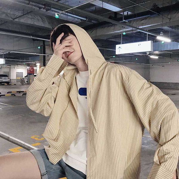 men's casual shirts ewq / wear spring summer clothes trend loose stripe long sleeve shirt with hat 2021 tide big size 9y1069, White;black
men's casual shirts ewq / wear spring summer clothes trend loose stripe long sleeve shirt with hat 2021 tide big size 9y1069, White;black