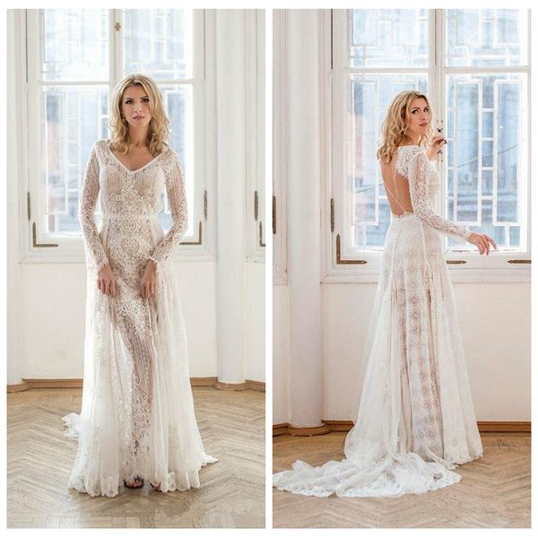 vintage lace long sleeves wedding dresses 2020 modest bridal gowns backless criss cross back robe de mariee custom countryside, White
vintage lace long sleeves wedding dresses 2020 modest bridal gowns backless criss cross back robe de mariee custom countryside, White