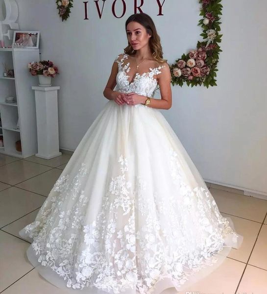 lace wedding dresses arabic a line v-neck open back court train appliques ball gown spaghetti bridal gowns custom made, White 
lace wedding dresses arabic a line v-neck open back court train appliques ball gown spaghetti bridal gowns custom made, White