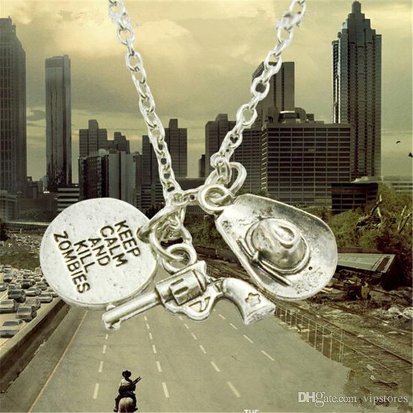 the walking dead movie antique silver necklace vintage keep calm and kill zombies hat gun pendant necklace wholesale
the walking dead movie antique silver necklace vintage keep calm and kill zombies hat gun pendant necklace wholesale