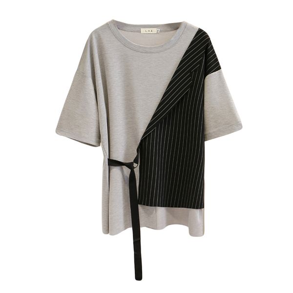 women's t-shirt women summer lady tees female short sleeve asymmetry stripe splice false two pieces fashion plus size h5-842, White
women's t-shirt women summer lady tees female short sleeve asymmetry stripe splice false two pieces fashion plus size h5-842, White