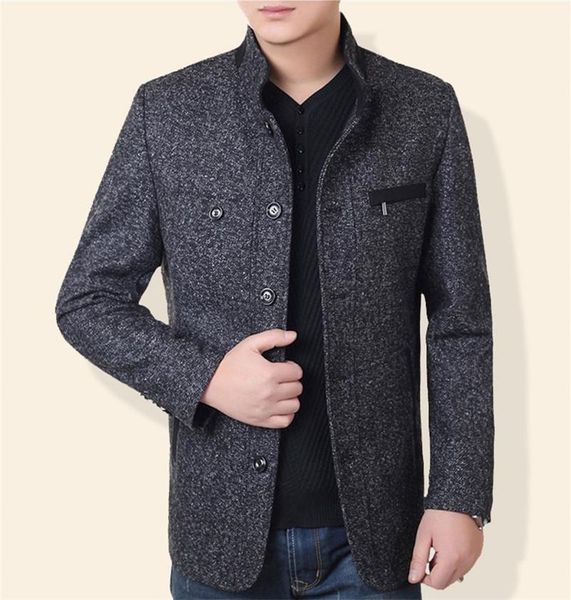 with button winter mens wool coats solid color stand collar neck middle long mens jackets casual single breasted male overcoat, Black
with button winter mens wool coats solid color stand collar neck middle long mens jackets casual single breasted male overcoat, Black