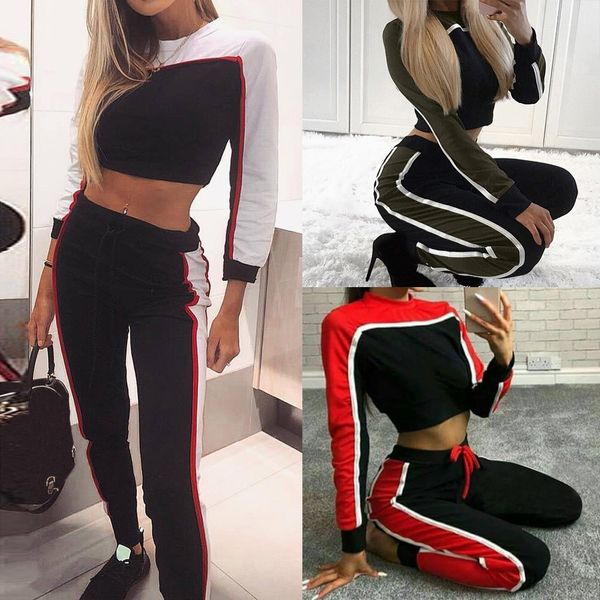 fashion womens long sleeve splice bandage round neck casual pants loose set 2018 autumn casual sport s sets, White;black
fashion womens long sleeve splice bandage round neck casual pants loose set 2018 autumn casual sport s sets, White;black