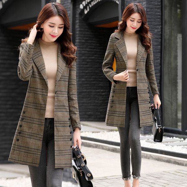 2019 spring and autumn new fashion ladies windbreaker long slim slimming plaid large size coat, Tan;black
2019 spring and autumn new fashion ladies windbreaker long slim slimming plaid large size coat, Tan;black