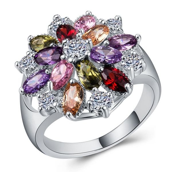 fashion party multi color crystal cubic zircon rings for women dainty crystal big flower rings metal plated zircon ring, Golden;silver
fashion party multi color crystal cubic zircon rings for women dainty crystal big flower rings metal plated zircon ring, Golden;silver