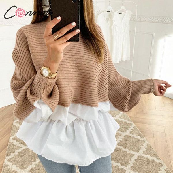 conmoto ruffles patchwork autumn winter sweater jumper women streetwear korean harajuku sweater casual blusas, White;black
conmoto ruffles patchwork autumn winter sweater jumper women streetwear korean harajuku sweater casual blusas, White;black