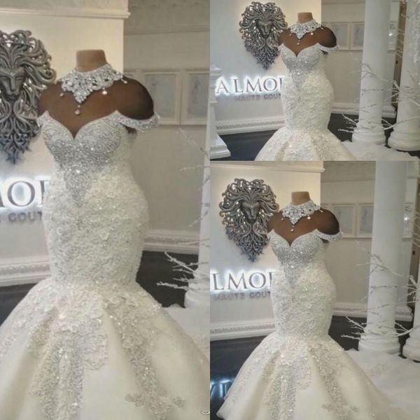 luxury dubai arabic mermaid wedding dresses crystal beads off the shoulder lace appliques wedding dress plus size custom formal bridal gowns, White
luxury dubai arabic mermaid wedding dresses crystal beads off the shoulder lace appliques wedding dress plus size custom formal bridal gowns, White
