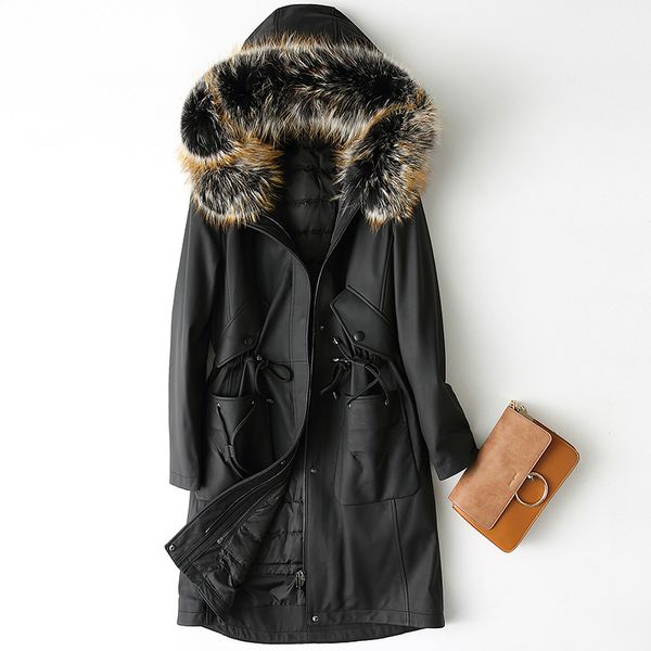 genuine leather jacket women long real sheepskin coat natural raccoon fur collar hooded winter down jackets z498, Black
genuine leather jacket women long real sheepskin coat natural raccoon fur collar hooded winter down jackets z498, Black