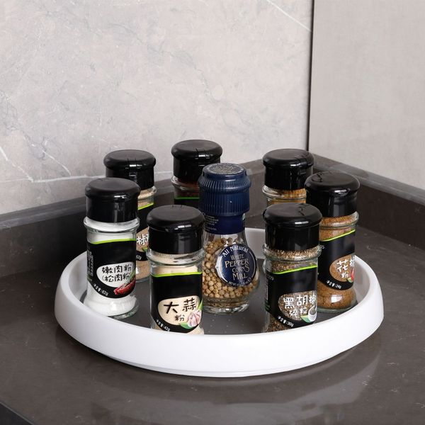 

rotatable spice jars rack plastic non-slip turntable condiment holder cupboard revolving storage tray for kitchen shelf