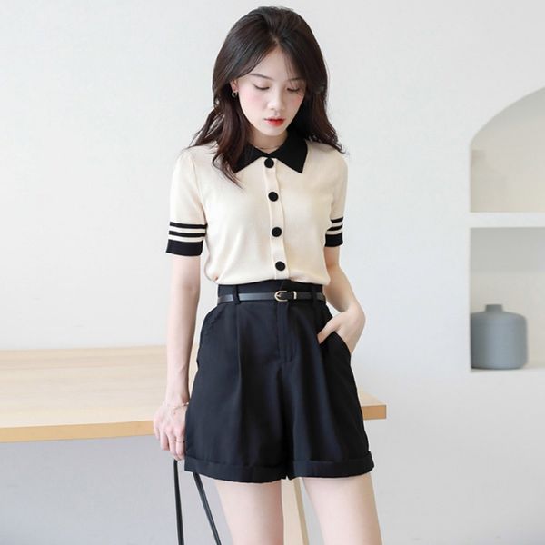 elegant knit ladies tee t-shirt women t-shirts button turn-down collar t-shirt, White
elegant knit ladies tee t-shirt women t-shirts button turn-down collar t-shirt, White