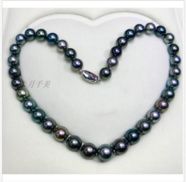 10-12 mm natural round tahitian black green pearl necklace 18inch 925 silver 
10-12 mm natural round tahitian black green pearl necklace 18inch 925 silver
