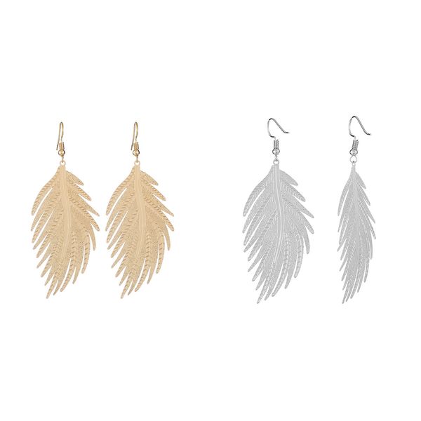 women long drop dangle metal feather earrings female leaf shape jewelry wedding ear hook, Golden;silver
women long drop dangle metal feather earrings female leaf shape jewelry wedding ear hook, Golden;silver