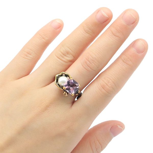 18x13mm sublime antique vintage 18x13mm 6.9g pink kunzite white pearl black gold silver rings, Golden;silver
18x13mm sublime antique vintage 18x13mm 6.9g pink kunzite white pearl black gold silver rings, Golden;silver