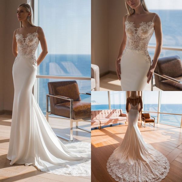 2020 simple mermaid wedding dresses jewel neck sleeveless covered button beads appliques satin wedding dress court train bridal gowns, White
2020 simple mermaid wedding dresses jewel neck sleeveless covered button beads appliques satin wedding dress court train bridal gowns, White