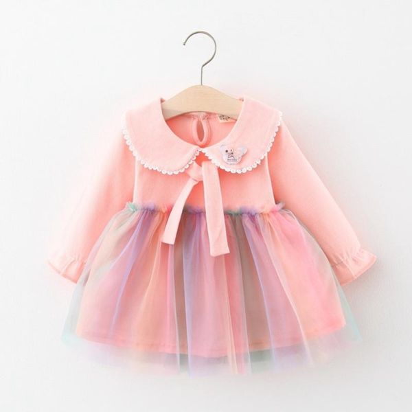 Girls Princess Dress 2020 Autumn Children Kids Baby Infants Pastel Mesh Patchwork Long Sleeve Birthday Party Dresses S10992